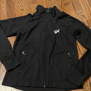 GK Gymnastics Dance Cheer Black Logo Athletic Zip Front Jacket child sz Large